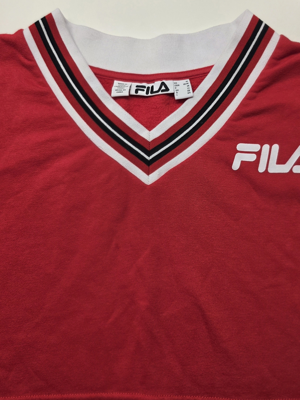 Fila Red V-Neck Stripe Logo Sweater